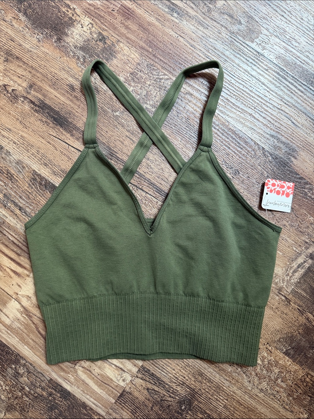 Free People Movement Good Karma Crop Top Secret Moss Size M/L NWT